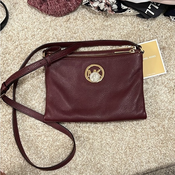 Michael Kors Handbags - Michael Kors Red Crossbody Bag with Gold Accents
